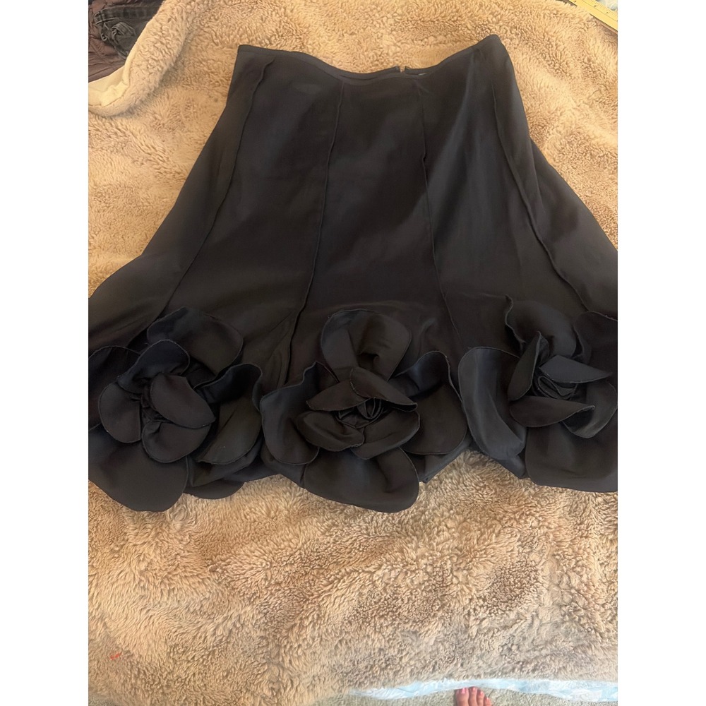 KM Collections by Milla Bell Black 3D Floral Rosette Hem Midi Skirt Womens 16W